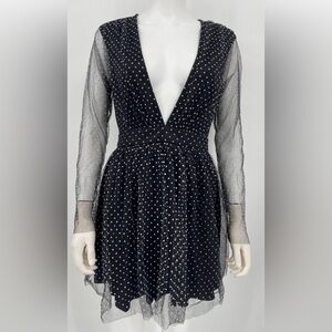 AREA Black and White Polka Dot Long Sleeve Dress